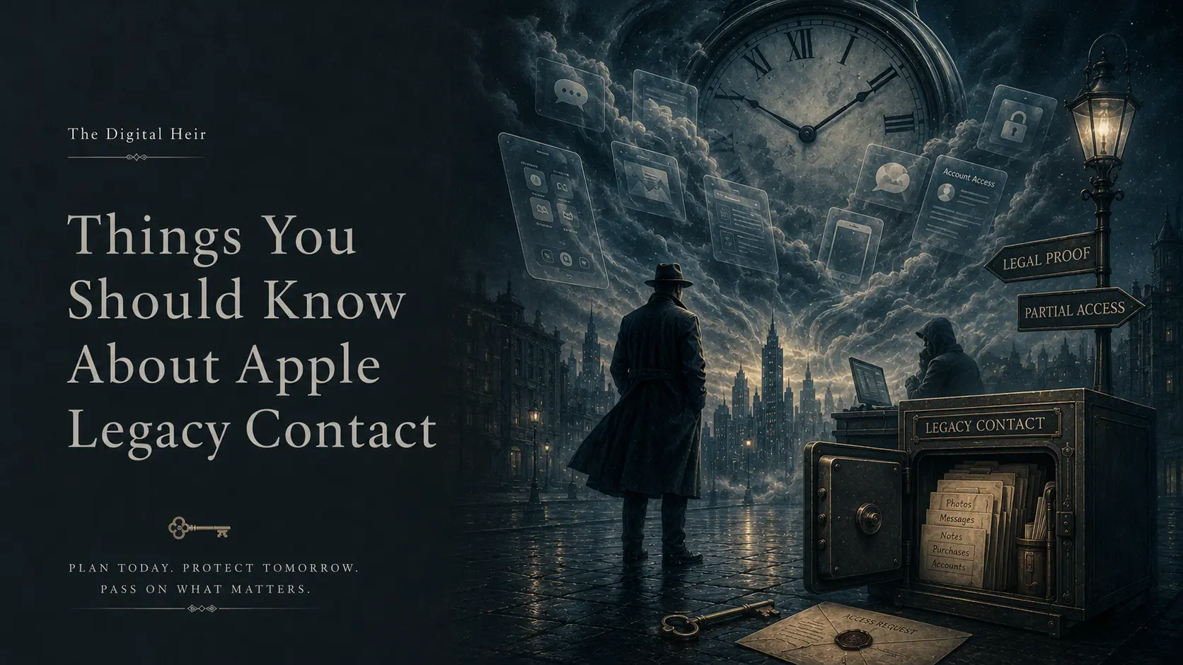 An Apple account represented as a locked digital vault for inheritance planning